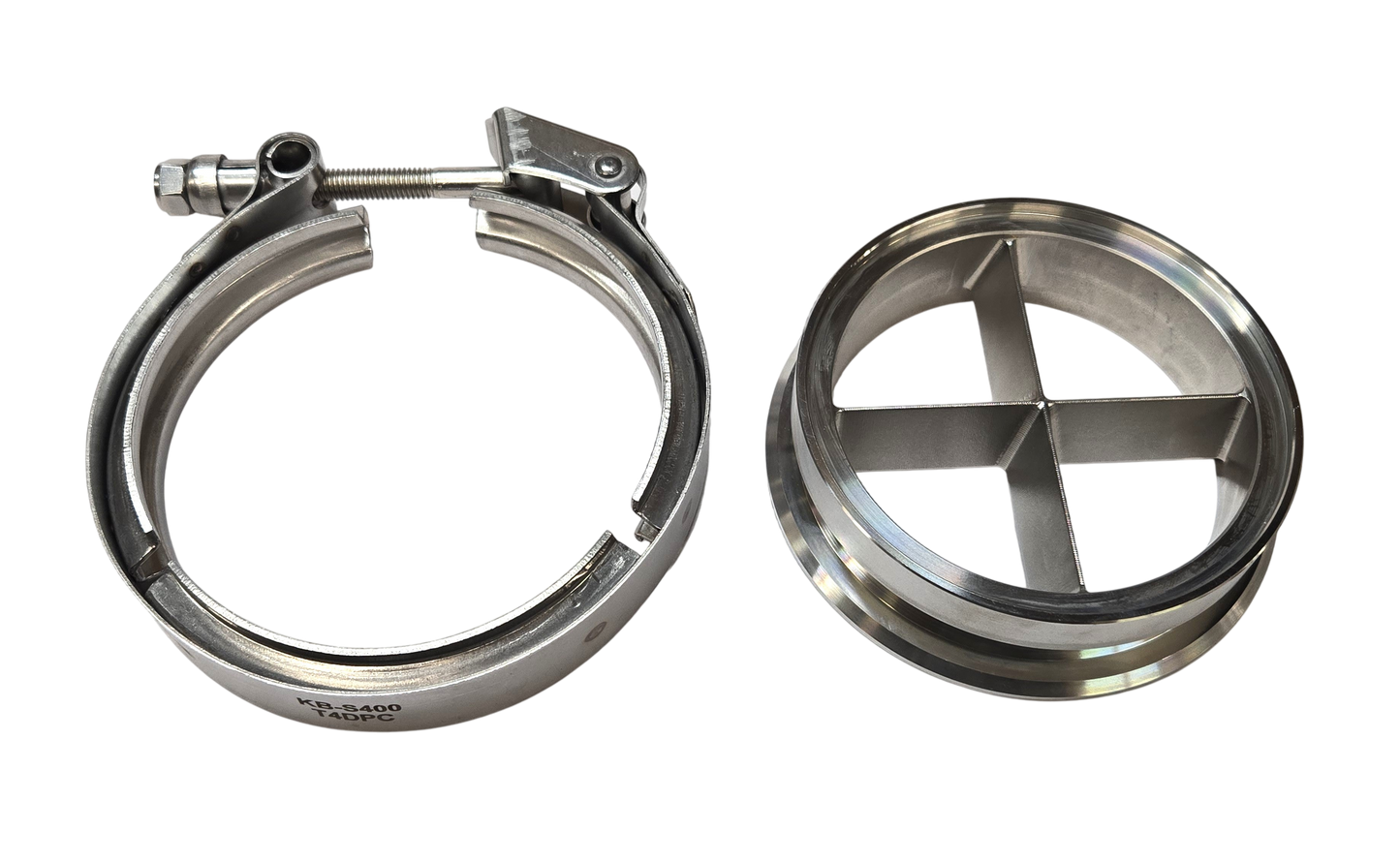 4.0in S400 *T4 Foot* Downpipe Turbo Guard Cross Bolts Flange & Clamp