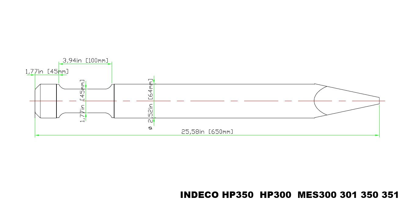 Breaker Bit Chisel Point Hydraulic Jack Hammer Concrete Cement INDECO HP350