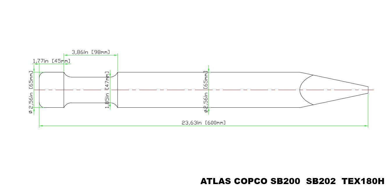 Breaker Bit Chisel Point Hydraulic Jack Hammer Concrete Cement ATLAS SB200