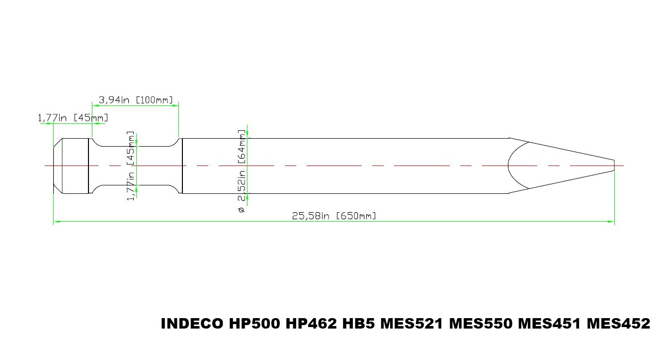 Breaker Bit Chisel Point Hydraulic Jack Hammer Concrete Cement INDECO HP500