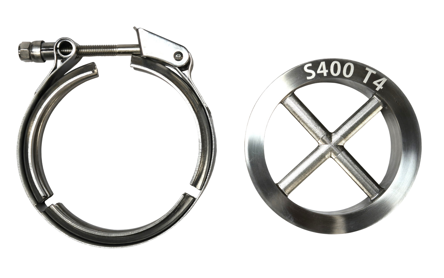 4.0in S400 *T4 Foot* Downpipe Turbo Guard Cross Bolts Flange & Clamp