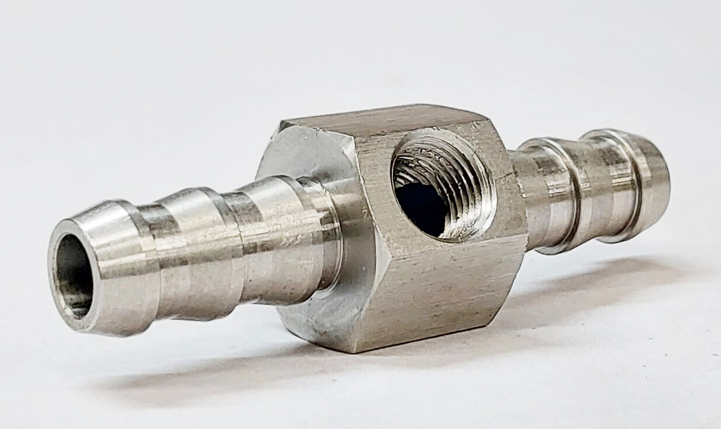 Fuel Pressure Test Port or Bleeder Tee 3/8" Push Lock Barb by 1/8" NPT