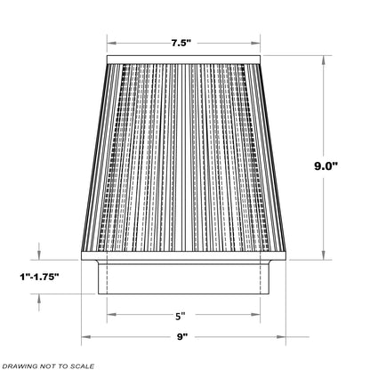 "Big John" Dry 5" ID x 10.5" Tall Cone Air Filter for Cold Air Intakes